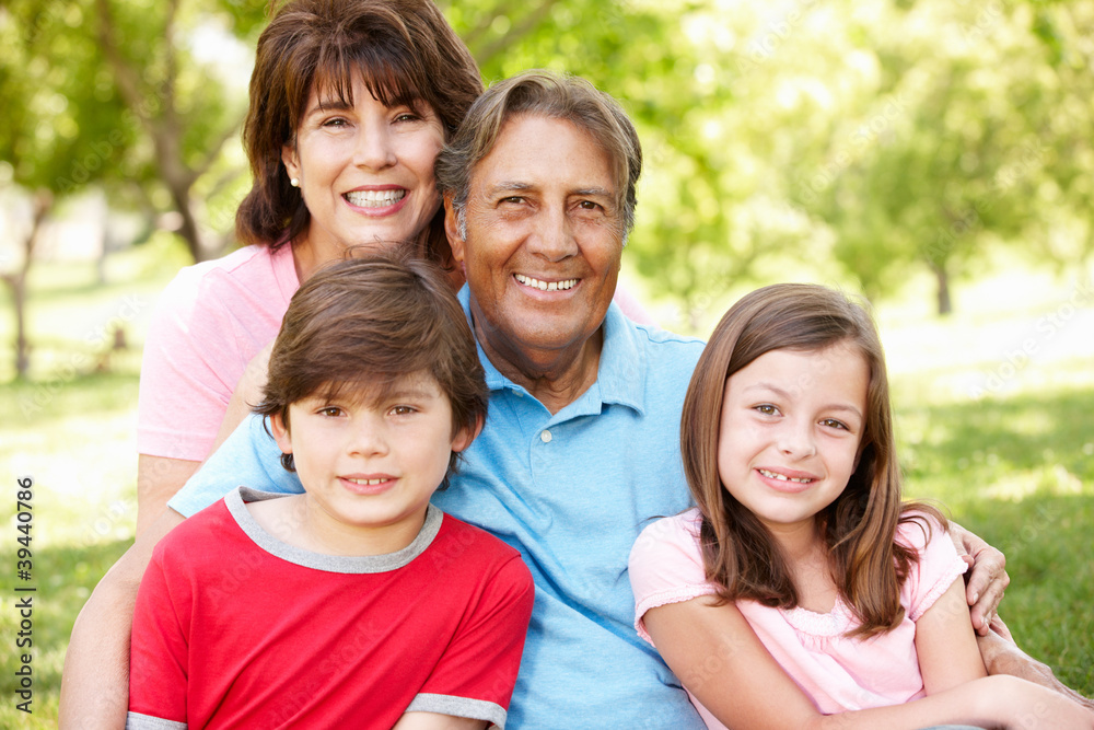 Hispanic grandparents and grandchildren outdoors Hispanic grandparents and grandchildren outdoors