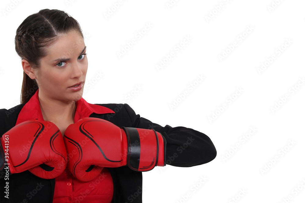 brunette with boxing gloves brunette with boxing gloves