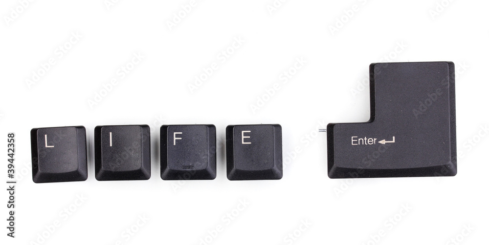 Keyboard keys saying life enter isolated on white Keyboard keys saying life enter isolated on white