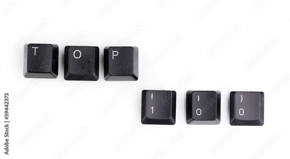 Keyboard keys saying top 100 isolated on white Keyboard keys saying top 100 isolated on white