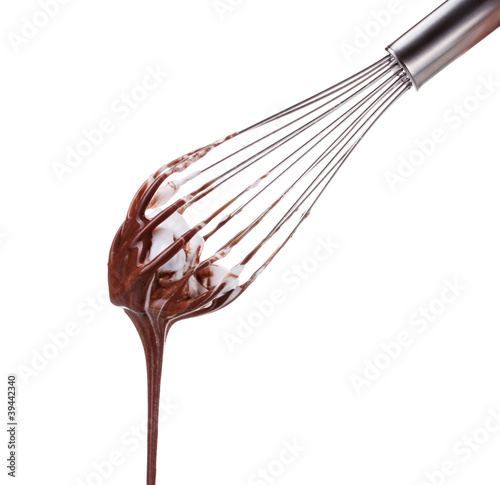 Quadro em tela Metal whisk for whipping eggs with chocolate cream isolated