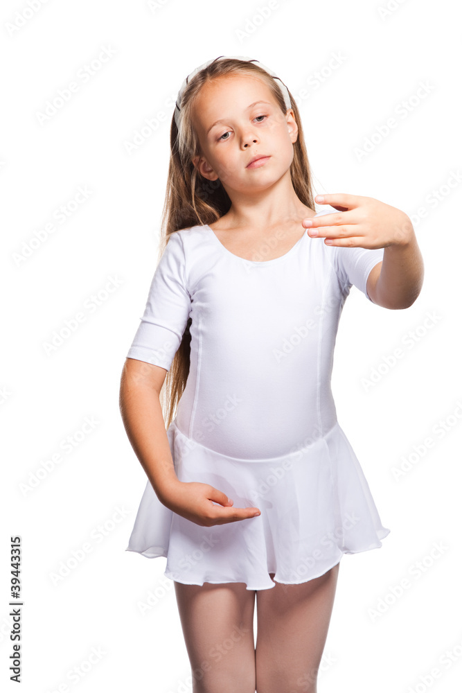 Little ballet dancer dancing isolated on white Little ballet dancer dancing isolated on white