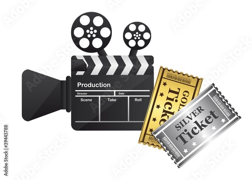 clapper board and tickets