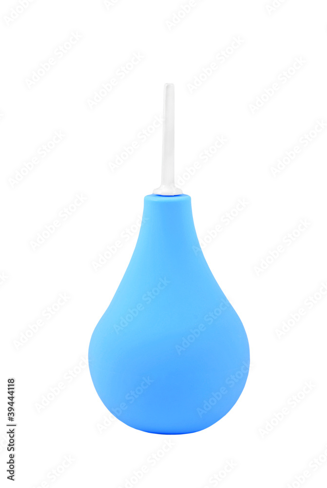 Blue enema syringe, isolated on white background Blue enema syringe, isolated on white background