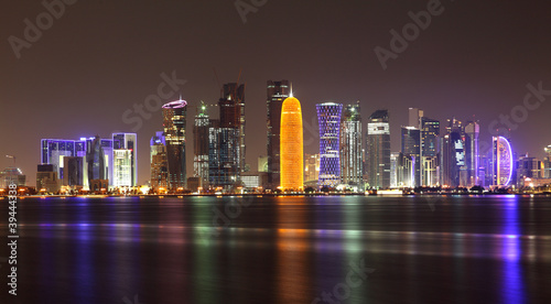Doha skyline at night, Qatar, Middle East photo