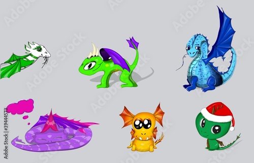 vector set of cartoon dragons