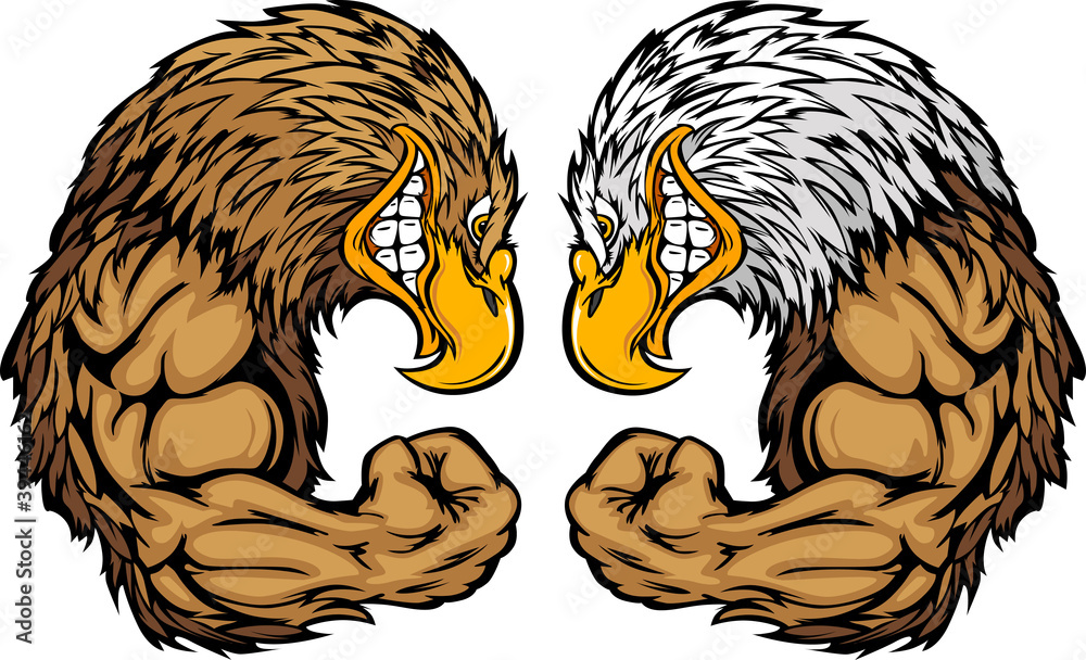 Fototapeta premium Eagle Mascots Flexing Arms Vector Cartoon