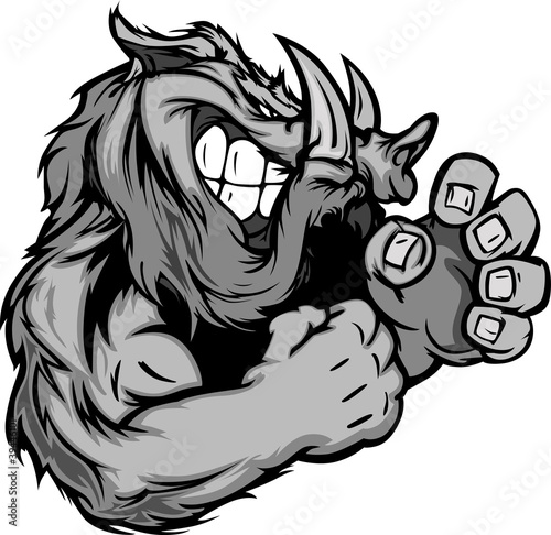 Fotografia Graphic Vector Image of a Boar or Wild Pig Mascot with Fighting