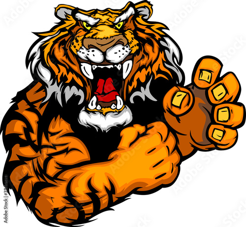 Graphic Vector Image of a Tiger Mascot with Fighting Hands