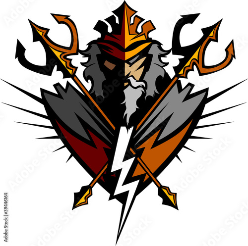 Titan Mascot with Trident and Crown Graphic Vector Illustration