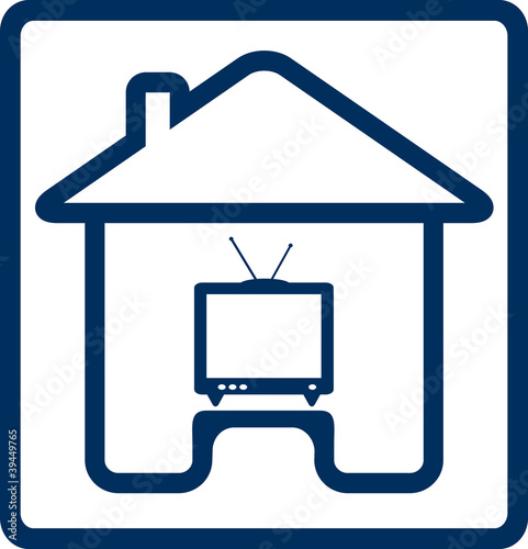 blue icon with house and vintage TV silhouette