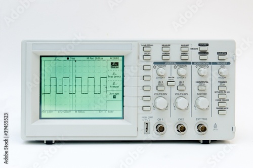 Digital oscilloscope with square wave on the screen