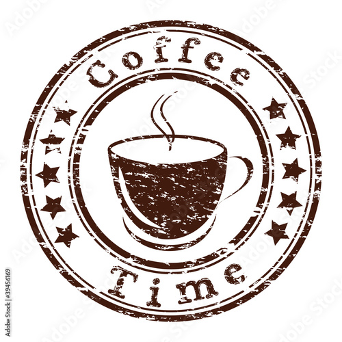 Vector coffee time grunge stamp with a cup