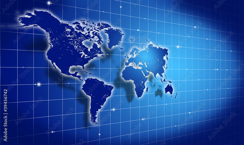 shining blue world map over dark shining blue world map over dark