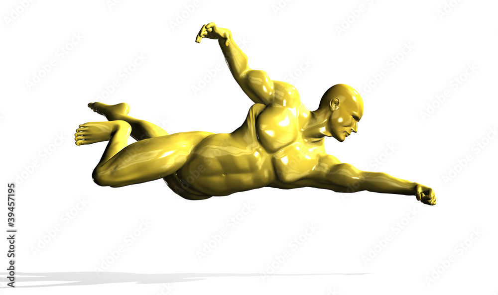 Gold hero man statue in flying pose Gold hero man statue in flying pose