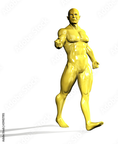 Gold hero man statue walking