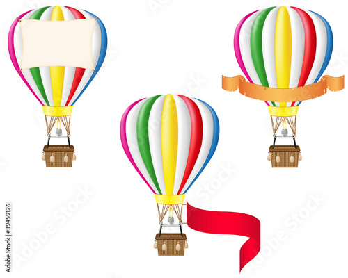 hot air balloon and blank banner vector illustration