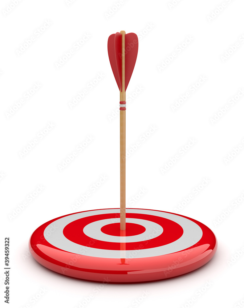 Arrow in target 3D. success hitting. Business concept. Isolated Arrow in target 3D. success hitting. Business concept. Isolated