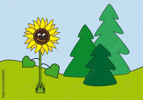 Sonnenblume mit Gesicht auf Wiese