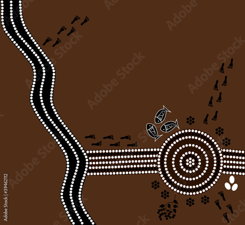 illu. based on aboriginal style of dot painting depicting places