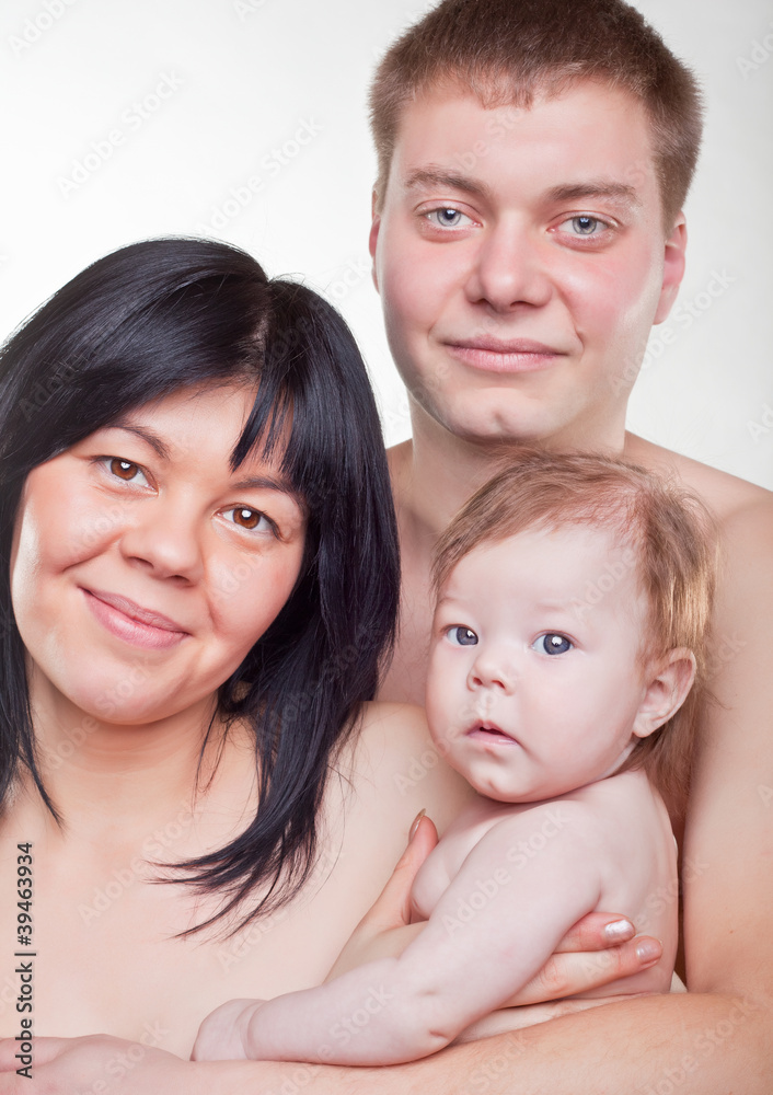 Happy family, mother, father and baby Happy family, mother, father and baby