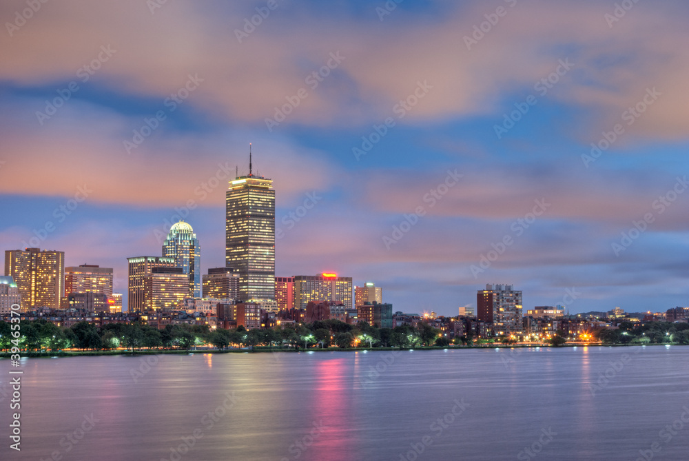 Night view of the Illuminated Boston Skyline