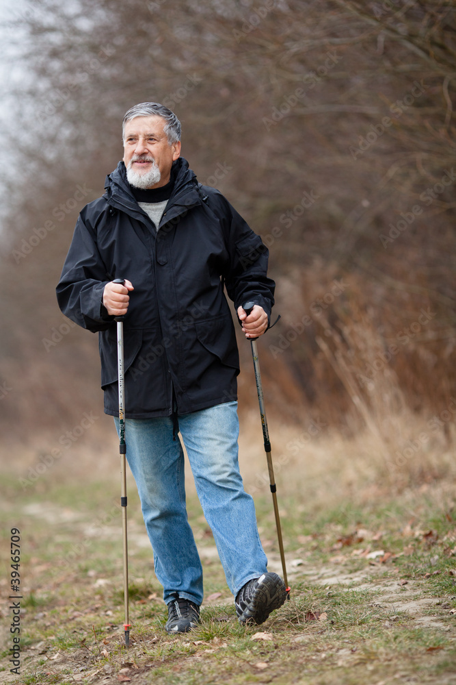 Senior man nordic walking