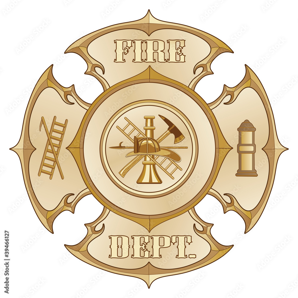 Fototapeta premium Fire Department Cross Vintage Gold
