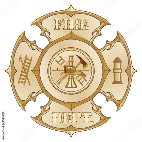 Fire Department Cross Vintage Gold