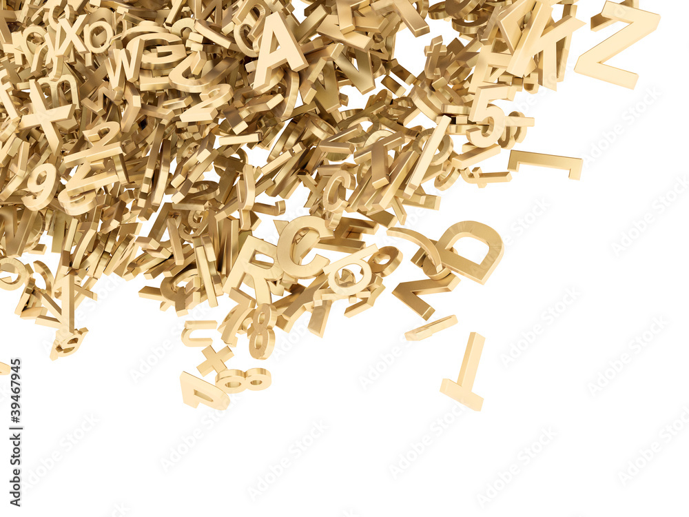 Fallende goldene 3D Buchstaben Fallende goldene 3D Buchstaben