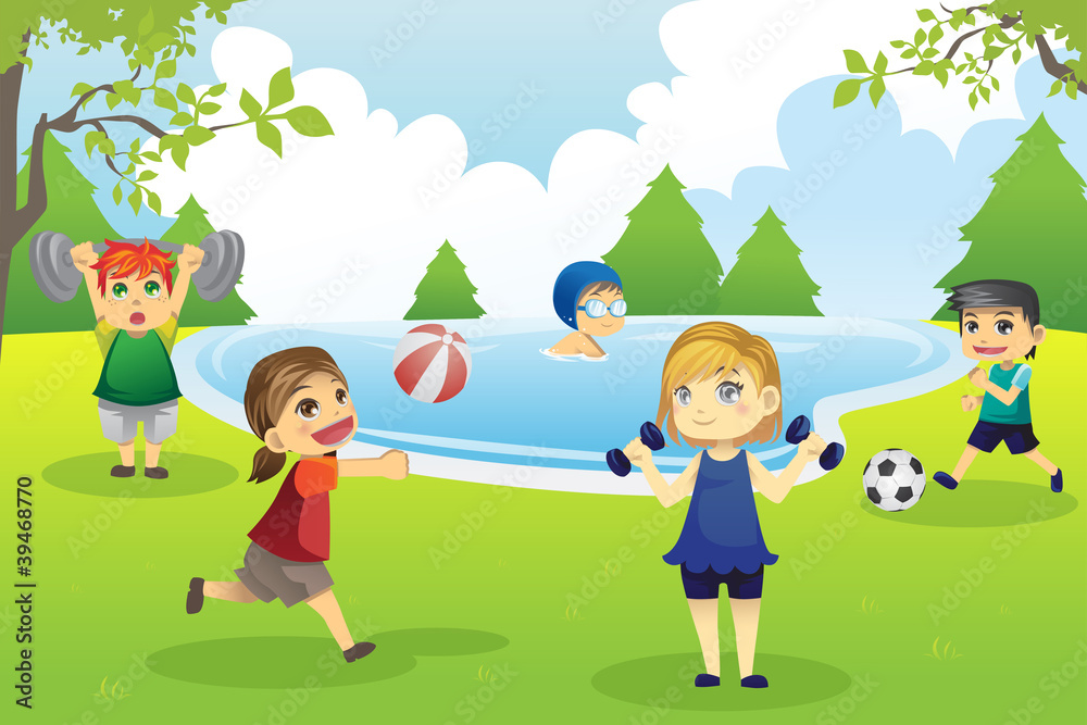 Kids exercising in park