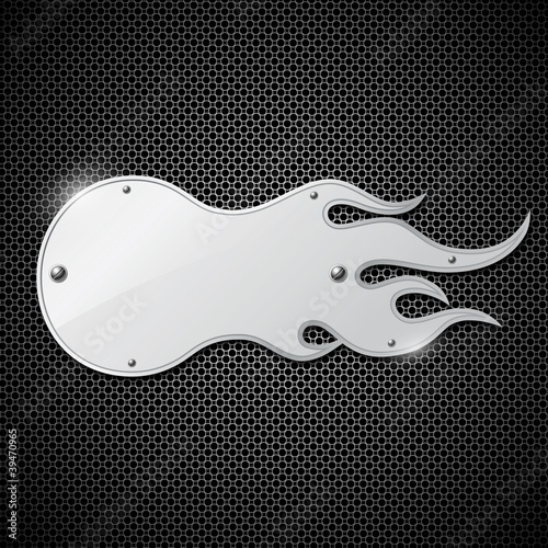 Blank plate stainless steel fire flames background, illustration