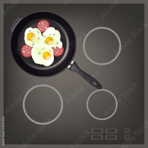 PAN Scrambled Eggs sausage(EPS 8) on BLACK HOB