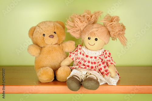 Rag doll and teddy bear