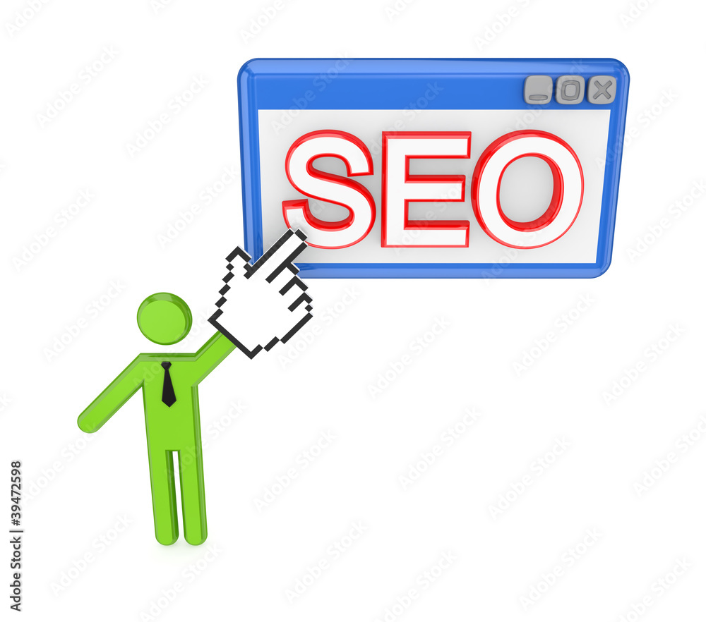 3d small person pointing on a PC window