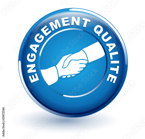 engagement qualité sur bouton bleu