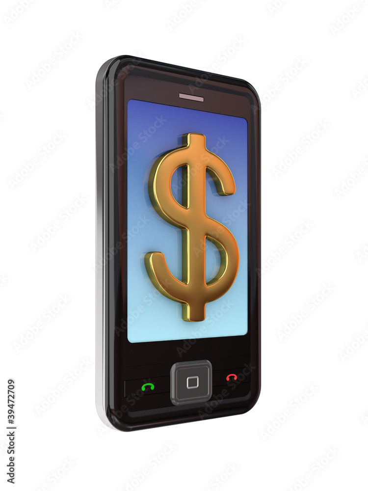 Mobile phone and golden dollar sign. Mobile phone and golden dollar sign.