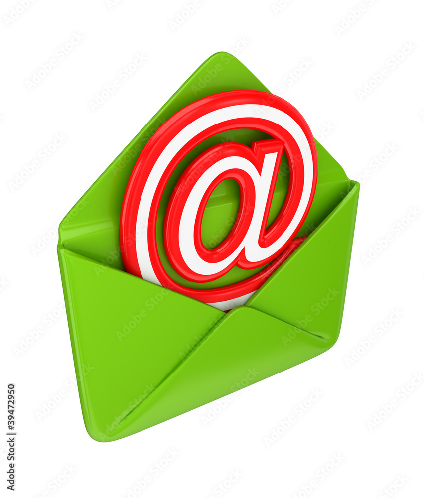Green envelope and red email sign. Green envelope and red email sign.