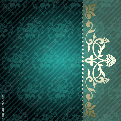 Floral arabesque background in green and gold