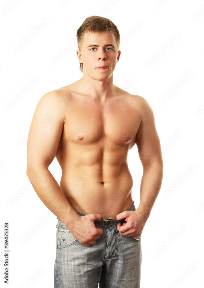 Portrait of a shirtless young man, isolated on white background Portrait of a shirtless young man, isolated on white background