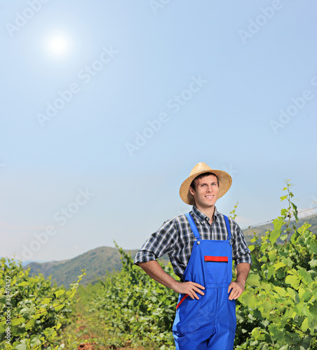 Male vintner posing at vineyard