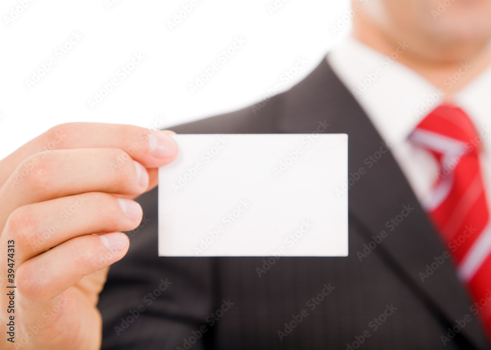 Close-up of business card in business man hand Close-up of business card in business man hand