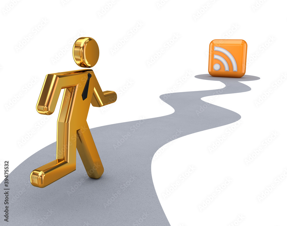 3d small person and RSS symbol.