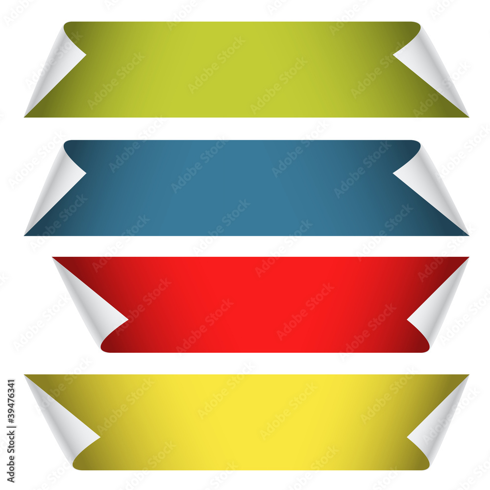 Collection of color blank paper ribbons with bending corners Collection of color blank paper ribbons with bending corners