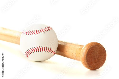 Wall Mural baseball ball and bat isolated on white