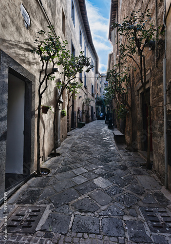 Orvieto  Umbria  Italy  narrow street with small shops