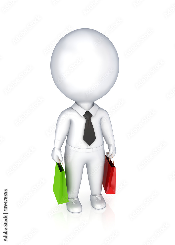 3d small person with a colorful packets. 3d small person with a colorful packets.