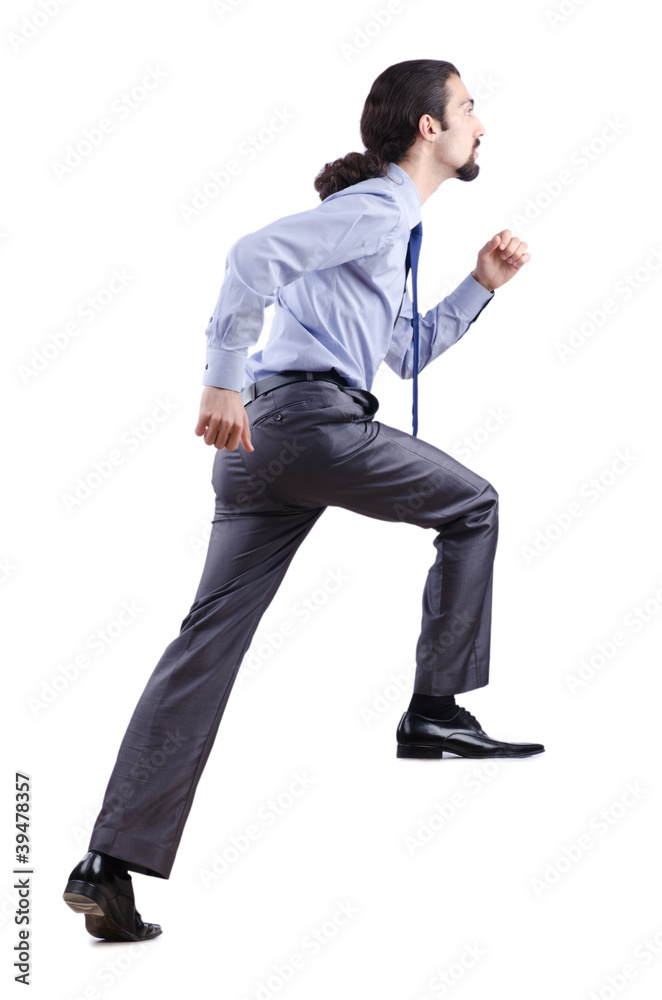 Businessman climbing Virtual ladder Businessman climbing Virtual ladder