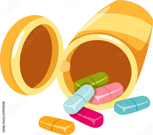 medicine bottle and tablets