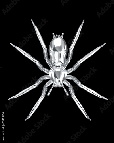 Metallic spider on black background